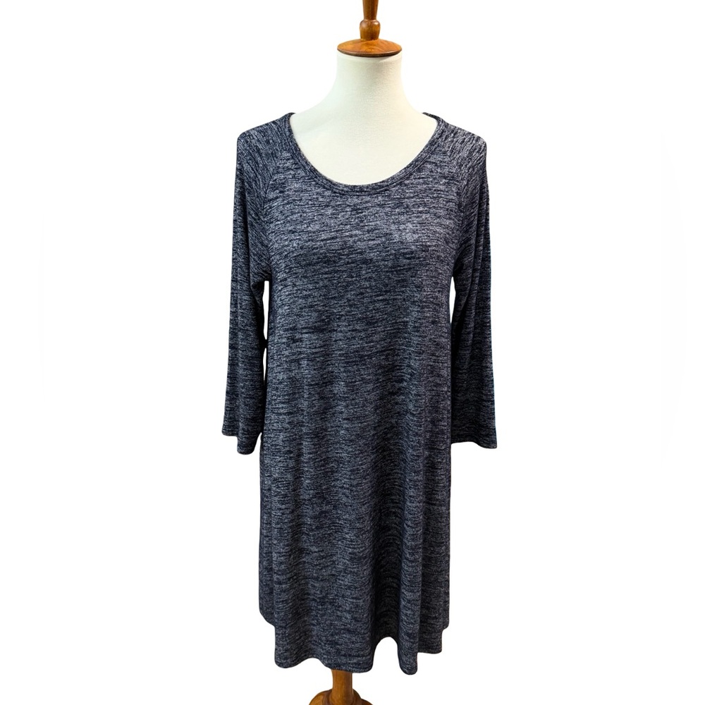 GAP Navy Gray Marled Knit Dress Large Stretch Casual swing long sleeve dress